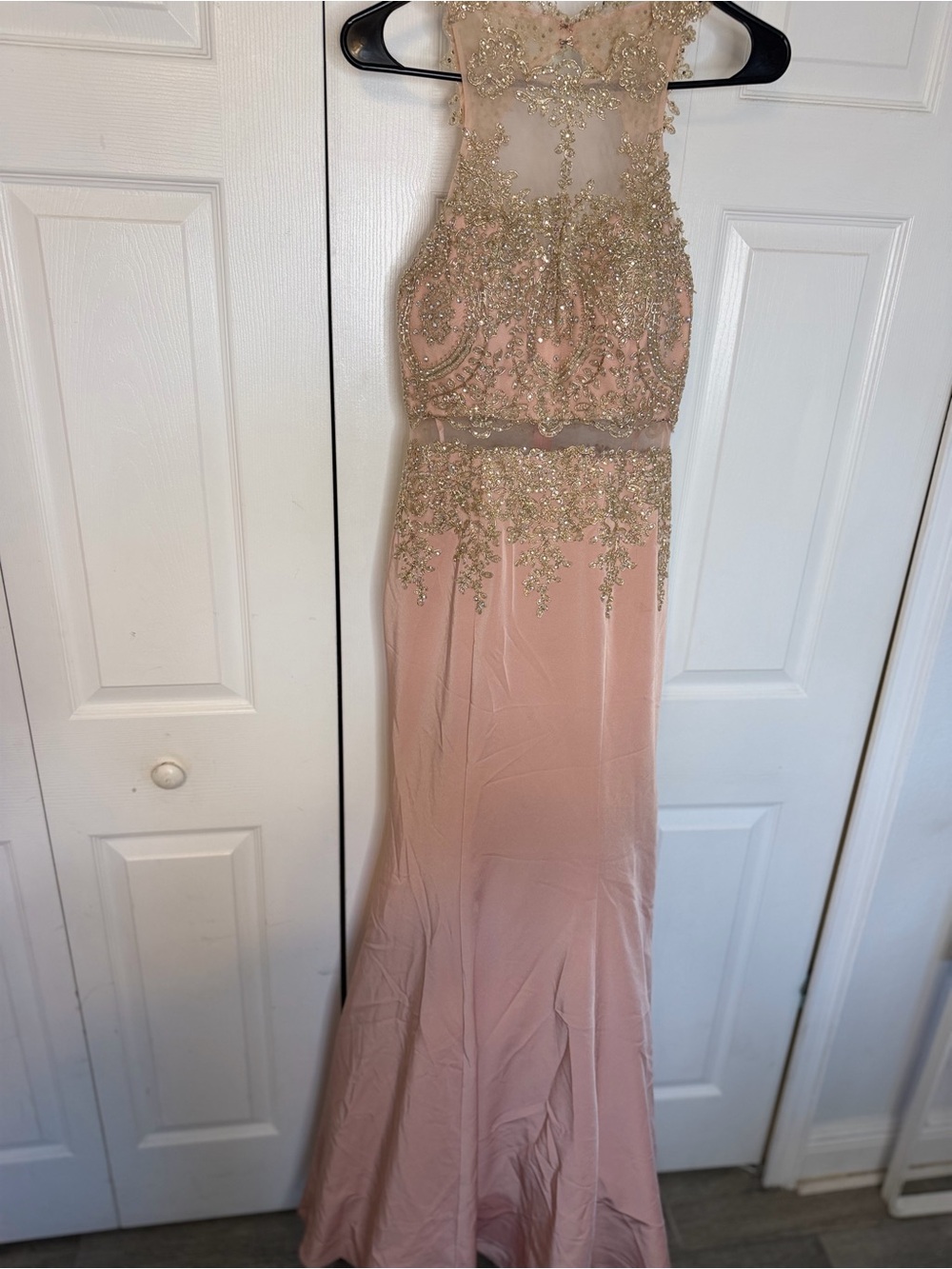Elegant Blush Pink Beaded Evening Gown